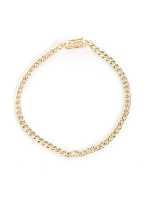 Vintage Petite Chain Link Bracelet With Bezel Diamond