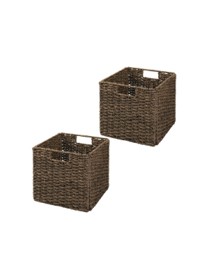 Mdesign Woven Seagrass Home Storage Basket For Cube Furniture, 2 Pack - Brown