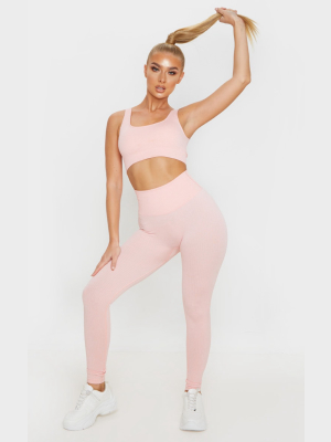 Peach Seamless Ribbed Sports Leggings