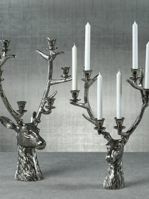 Stag Head 6 Tier Candleholder - Silver Antique - 2 Sizes