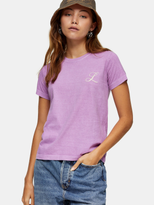 Lilac Embroidered Alphabet Letter L T-shirt