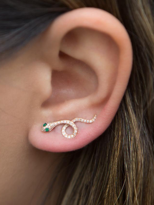 14kt Rose Gold Emerald Diamond Snake Ear Climber