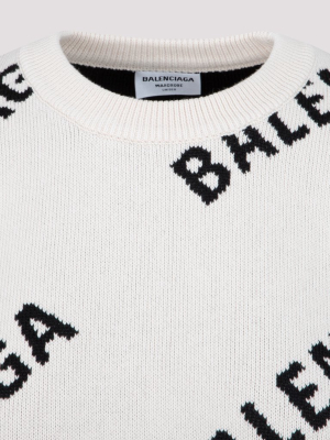 Balenciaga Allover Logo Crewneck Knit Sweater