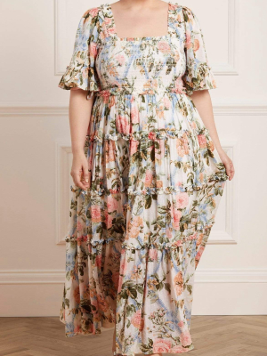 Rose Garden Smocked Cotton Ankle Gown