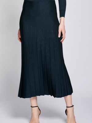 Navy High Waisted Pleated Midi Skirt  · Final Sale