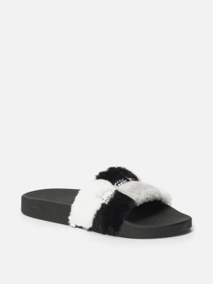 Fantasia Plaid Faux Fur Slides