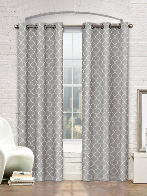 Kate Aurora Gray & White Lattice Clover Ultra Luxurious Window Curtains - Gray, 84 In. Long Pair