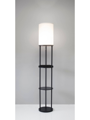 66.5" Charging Station Shelf Floor Lamp Black - Adesso