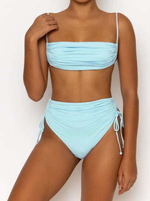 High Waist Ruched Self Tie Bralette Bikini Swimsuit - Two Piece Set