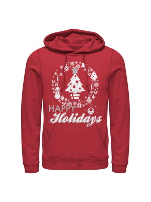 Men's Nintendo Christmas Happy Holidays Tree Pull Over Hoodie