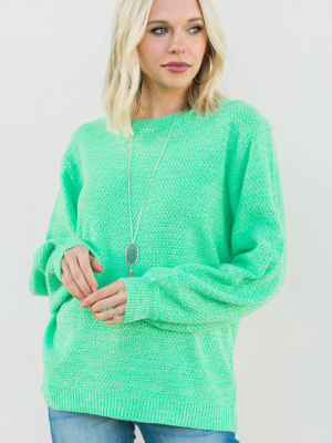 The Slouchy Bright Green Bubble Sleeve Sweater
