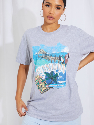 Grey Cancun Printed Holiday T Shirt