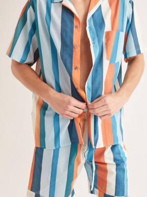 Men’s Cuban Pyjama Shirt Stripe Print Multi