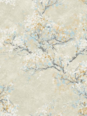 Cherry Blossom Wallpaper In Tan And Blue From The French Impressionist Collection By Seabrook Wallcoverings