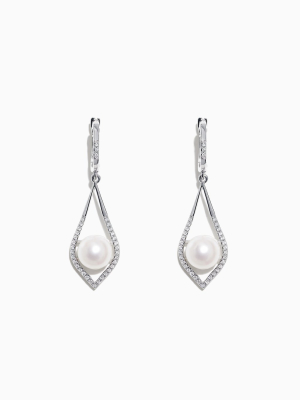 Effy 14k White Gold Cultured Fresh Water Pearl & Diamond Earrings, 0.21 Tcw