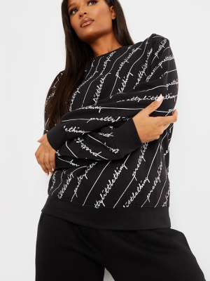 Prettylittlething Black Scribble Print Sweatshirt