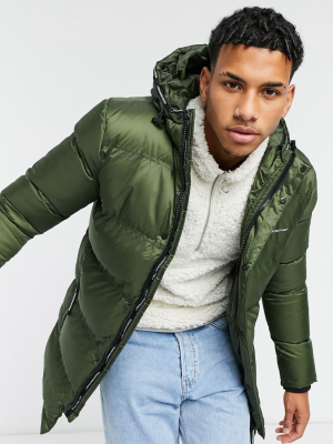 Good For Nothing Longline Puffer With Hood In Khaki