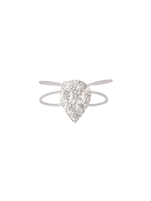 Floating Pear Diamond Nylon Ring - White Gold