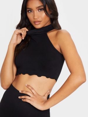 Black Jersey High Neck Racer Back Crop Top