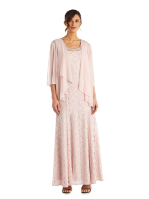 Long Flyaway Sheer Jacket Over Lace Aline Dress With Beaded Necklace