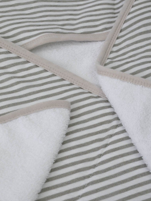 Infant Hooded Towel & Washcloth Set - Grey Stripe