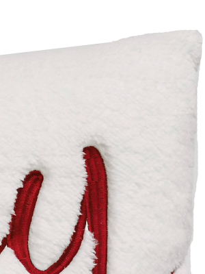 14"x24" Melanie Merry Embroidered Sherpa Throw Pillow Red/white - Décor Therapy