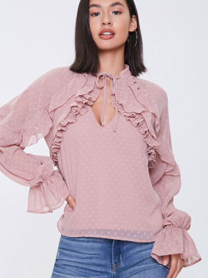 Chiffon Clip Dot Cutout Shirt