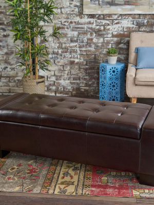 Guernsey Leather Storage Ottoman Bench Brown - Christopher Knight Home