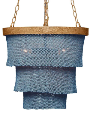 Patricia Chandelier Small Dusty Blue Coco Beads And Gold Metal