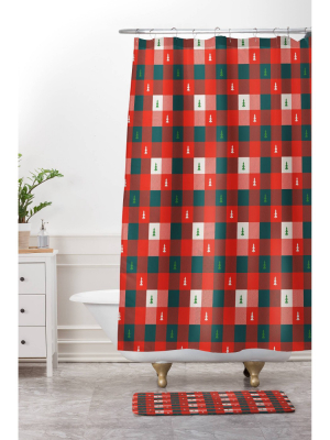 Zoe Wodarz Mini Tree Plaid Shower Curtain Red - Deny Designs