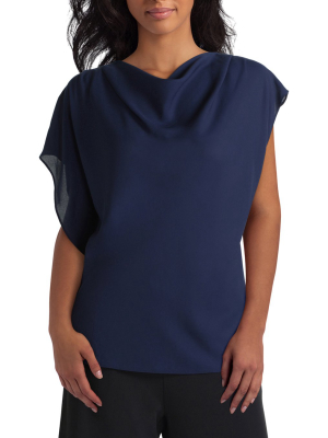 H Halston Asymmetric Flutter Sleeve Blouse