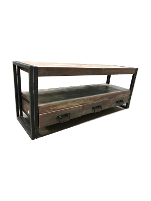 Industrial Old Reclaimed Wood And Iron 3 - Drawer 70" Tv Console - Timbergirl