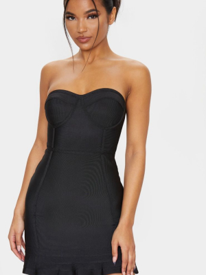 Black Bandage Frill Hem Bodycon Dress