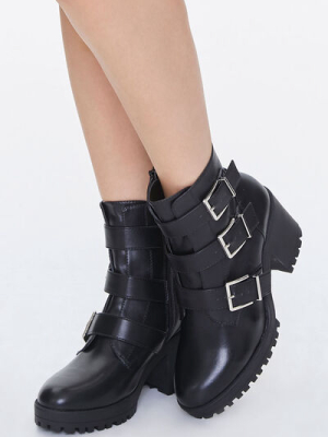 Faux Leather Buckled Booties