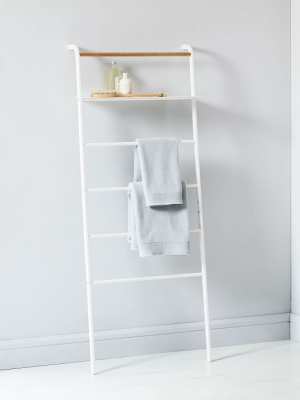 Leaning Clothes + Towel Rack With Shelf