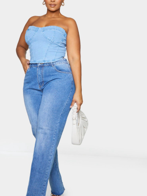 Prettylittlething Plus Mid Blue Wash Long Leg...