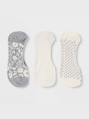 Women's Floral 3pk Liner Socks - A New Day™ Heather Gray/cream 4-10