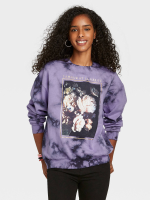 Women's Floral Print Love And Truth Tie-dye Sweatshirt - Purple