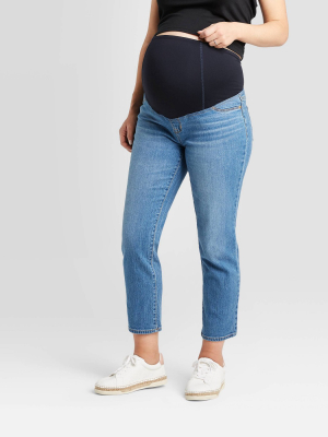 Maternity Crossover Panel Straight Jeans - Isabel Maternity By Ingrid & Isabel™ Blue