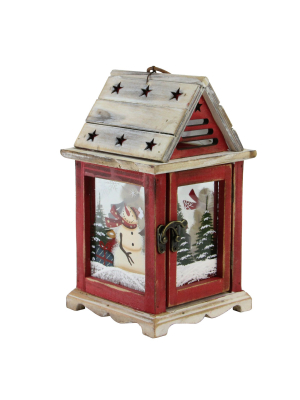 Northlight 11" Red And Brown Snowman Decorative Christmas Pillar Candle Lantern