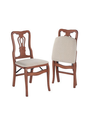 2 Piece Queen Anne Folding Chair Cherry - Stakmore