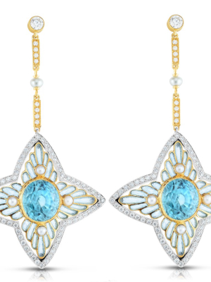 Plique-à-jour Zircon & Diamond Star Earrings