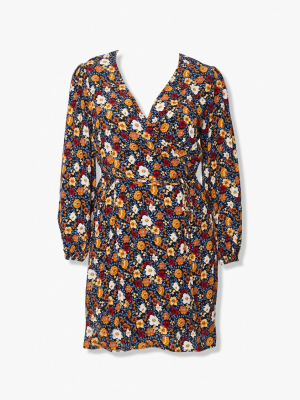 Plus Size Floral Print Wrap Dress