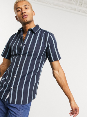 Only & Sons Two-piece Shirt In Oxford Stripe Shirt Navy