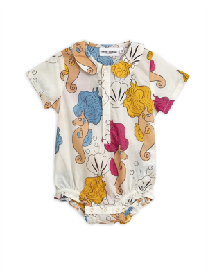 Mini Rodini Seahorse Woven Bodysuit - Offwhite