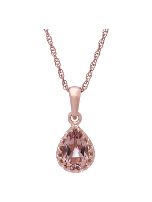 Pear-cut Morganite Quartz Crown Pendant In Rose Gold Over Silver