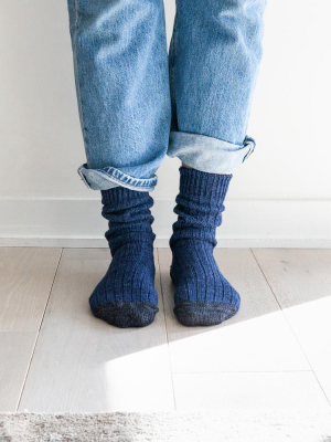 Recycled Cotton Ribbed Socks, Denim