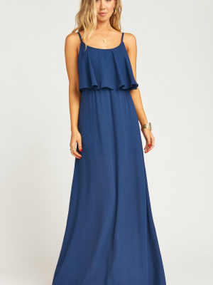 Caitlin Ruffle Maxi Dress ~ Rich Navy Crisp