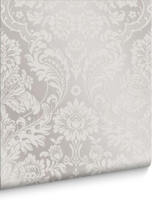 Gothic Damask Flock Wallpaper In White From The Exclusives Collection By Graham & Brown