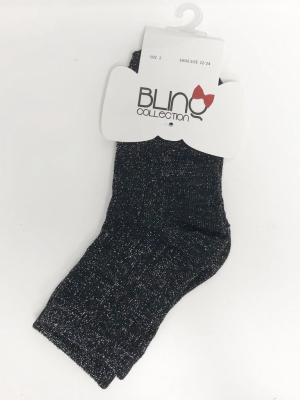 Blinq Ribbed Glitter Ankle Sock - Black